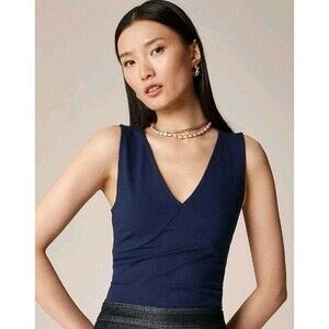 J. Crew Stretch Cotton Blend V-neck Top Navy Blue Sleeveless CI024 Size L NWT
